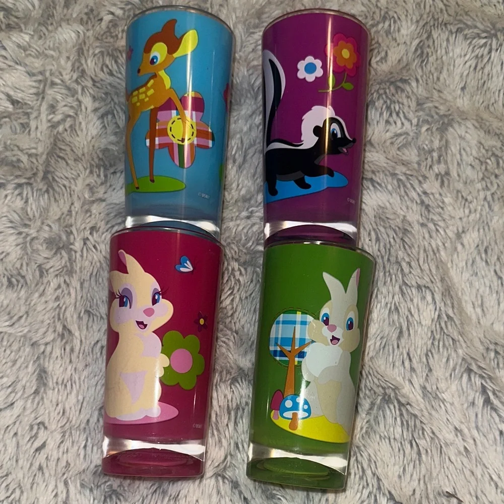 Disney Store Bambi‎ Set of 4 Cups Glasses Thumper Miss Bunny Flower